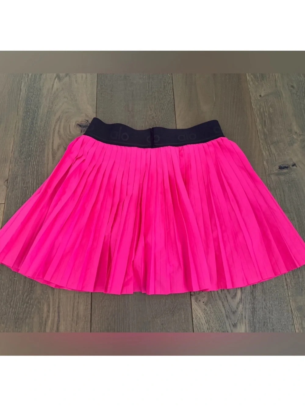 ALO Yoga Hot Pink Pleated Skater Skirt with Black Waistband